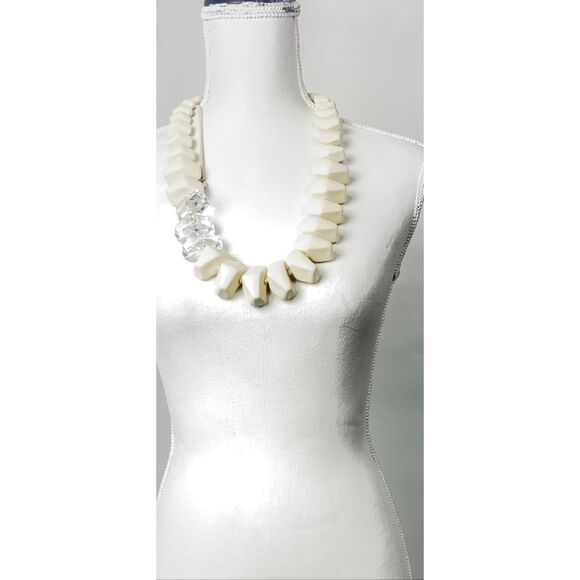 Cream and Clear Geometric Spine-Inspired Statement Necklace - Picture 1 of 15